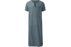 BIKETAFUWY Djellaba Homme Marocaine Ramadan Eid de Prière Qamis Homme Patte de Boutonnage Robe Marocaine avec Poche Abaya Homme Priere Islamique Kamis Homme Musulman Arabe Jelaba Homme Musulman Caftan