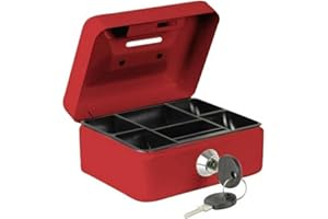 BURG-WÄCHTER Caja de caudales con cerradura de llave, Ranura para monedas y bandeja para dinero, Pequeña, Chapa de acero, Money 5012, Rojo