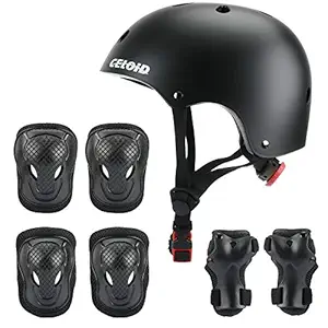 CELOID Kids Helmet Pad Set,Adjustable Kids Skateboard Bike Helmet Knee & Elbow Pads Wrist Guards 3-5-8-10-14 yrs Kids Protective Gear Set for Girls Boys Bicycle Bike Roller Scooter Rollerblade Sport