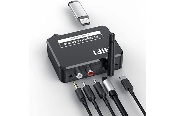 Microware Bluetooth 5.1 Digital Audio Receiver, DAC, Digital to Analog Converter 3.5mm Aux RCA L/R U-Disk High Fidelity Optical Stereo 2 in1 Wireless Adadper