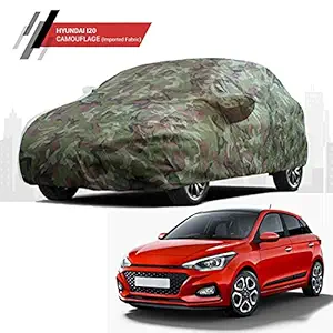 Polco Premium Custom Fitting Water Resistant Car Body Cover Compatible for Hyundai i20 with Mirror & Antenna Pockets, Storage Bag (Camouflage)