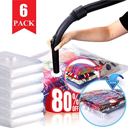 bolsas vacio ropa aspiradora 6 Unidades ?bolsas vacio ropa ?3*Extra Grande 80*100cm+3Grande 60*80cm) Ahorrando 5 veces espacio para guardar ropa, Ropa de Cama, Edredones, Almohadas, Mantas