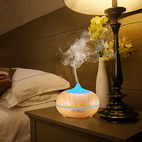 300ml Aroma Diffuser,Ultraschall Nebel Luftbefeuchter Kaltnebel Aromatherapie ätherisches Öl Düfte Diffusor Elektrische Duftlampe mit 7 LED Farbwechsel (Holzmaserung) - 4