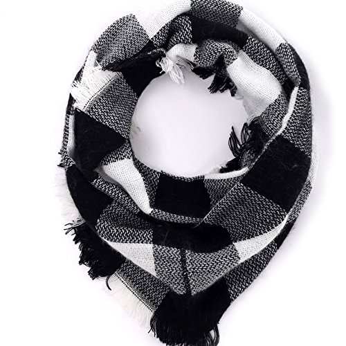 Mindbreaker Cachemire écharpe à motif écossais chaud à motif écharpe femmes modèle automne hiver écharpes (White and Black)