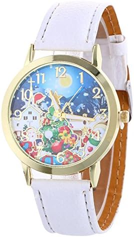 Christmas Tree Quartz Leather Watches Accurate SOMESUN Elk Elderly Pattern Leather Band Analog Quartz Vogue Fashion (White)