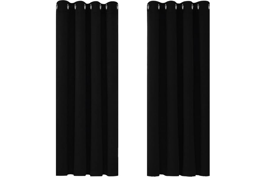 Deconovo Blackout Curtains Bedroom Super Soft Thermal Insulated Eyelet Blackout Curtains for Living Room 46 x 54 Inch Black 2 Panels