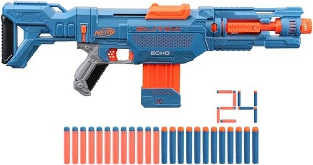 NERF Elite 2.0 Echo CS-10 Blaster - 24 NERF dart, 10-dart klip dergisi, çıkarılabilir omuz desteği ve namlu uzatma, 4 taktik ray