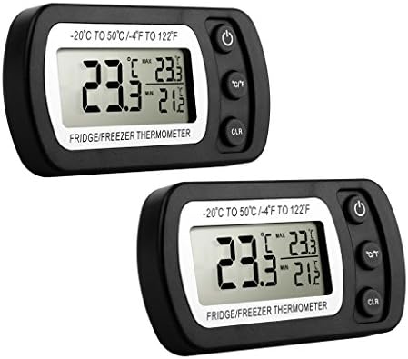 Fridge Thermometer, Waterproof Digital Freezer Refrigerator Thermometer with Hook LCD Display and Max/Min Function Perfect for Home Kitchen Restaurants Bars Cafes (Black-Pack of 2)