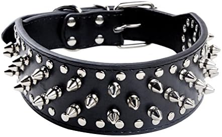 Easylifer Punk Dog Collar Spiked Studded 2" Wide PU Leather Collar for Small, Medium and Large Dogs, Cats(Black, L)