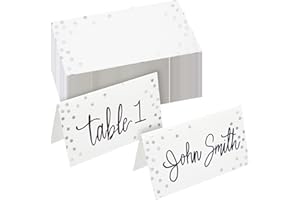 BEST PAPER GREETINGS 100 Pack Wedding Place Cards for Table Setting, Blank Table Name Cards, Silver Foil Polka Dot Place Cards for Birthday, Banquet, Events, Reserved Seating