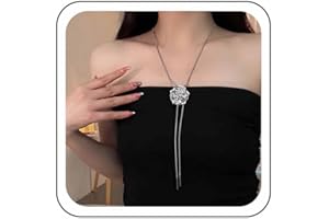 Wendalern Long Chain Lariat Necklaces Silver Flower Drop Y Necklace Rose Floral Pendant Sliding Necklace Adjustable Box Link Chain Y Necklace Sweater Chain Statement Necklace Jewelry for Women Girls