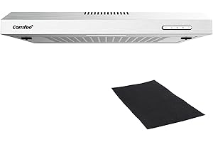 COMFEE' CHU 3.6F17BS 60cm Unterbauhauben Dunstabzugshaube Unterbau mit Edelstahl, abnehmbarem Aluminiumfilter, 200m³/h Luftstrom, 2 Stufen, 1 LED-Licht, Inox, Edelstahl Silber