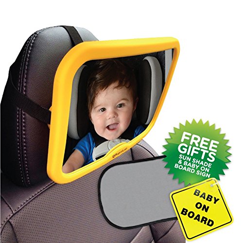 ** LIMITED TIME OFFER **ActiVue Baby Car Mirror | Safety Yellow | Watch Your Child Safely Whilst Rear Facing | Easy Install Baby Mirror | Fully Adjustable Tilt And Turn With Anti-Judder Mount Back Seat Mirror | Superior Reflection And 100% shatterproof | Premium Quality Safety Product | Baby Mirror Includes 2 x Bonus Products - Baby On Board Sign And UV Sun Shade