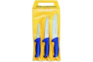 F. Dick ErgoGrip 8255300 Set 3 Pezzi: Coltello da Disosso 13 cm, da Taglio 18 cm, da Blocco 21 cm, HRC 56°, Blu