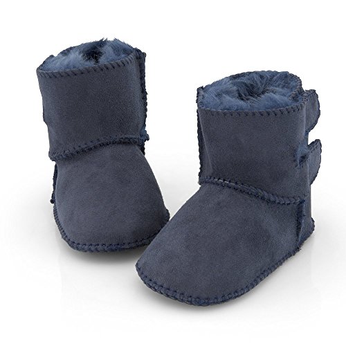 Sheepskin baby booties blue with adjustable velcro 2-Velcro (100% Genuine Merino Sheepskin) 12-18 month