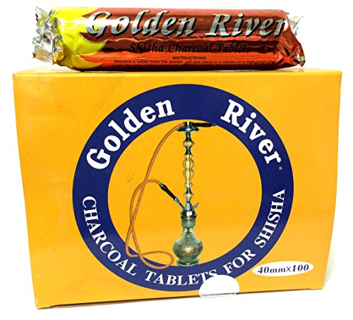 Golden River Pipa de Agua Carbón Grande 40 mm/10 Pastillas Cada 10 Rollos + 2 Gratis Ruedas beigepackt