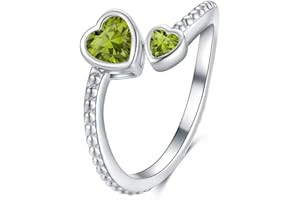 Qings Anello Cuore Regolabile Donna, Birthstone Ring, Argento 925, Anello Aperto, Regalo di Compleanno per Donne Mamma Ragazze