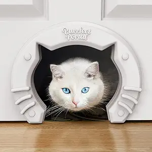 Purrfect Portal Built in Pet Door for Medium and Large Cats Fits Interior Hollow Core or Solid Wood Doors Template, Self Drilling Screws, Instructions Included 8X6. 5 Inches From