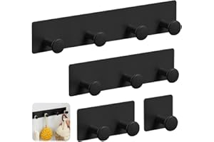 HWSWSH 4 Pz Set di Attaccapanni in Acciaio Inox Nero, Appendiabiti Adesivi per Parete con 10 Ganci, Ganci Metallo per Cappotti, Ganci Multifunzione per Ingresso, Ganci Appendiabiti Pesanti per Bagno
