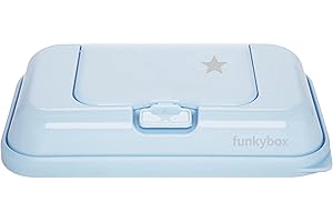 FUNKYBOX Contenitore per salviette umide, design bello e perfetta funzionalità, unisex, freschezza a lunga durata e facile da usare (To go, azzurro - stella)