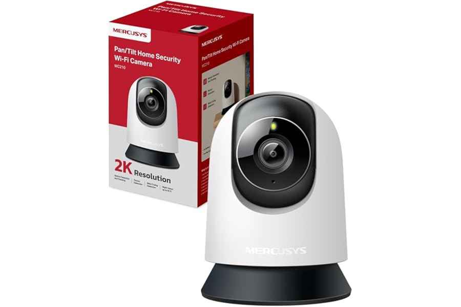 MERCUSYS MC210 Indoor Wi-Fi Camera 2K 3MP, 360° Surveillance Camera, Night Vision, 2-Way Audio, Motion Detection/Notifications/Alarm, Privacy Zone, Supports microSD up to 512 GB