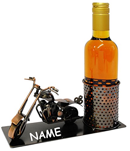 Flaschenhalter / Flaschenständer - " Motorrad / Shopper " - aus Metall - ideal für Piccolo Wein, Sekt, Bier u.v.m. - Motorradfahrer - Führerschein - Weinflaschenhalter / Metallständer - Weine Flasche Wein Deko Figur - Weinhalter als Skulptur / Schraubenfigur Schraubenmännchen - Flaschen Bierhalter - Bierständer
