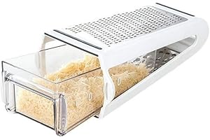 KOMUNJ Grattugia per formaggi grattugiare - Grattugia professionale con contenitore per formaggio, in acciaio inox, rimovibile su entrambi i lati