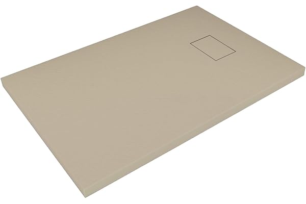 Receveur de douche en verre-résine smc imprimé thermoformé H.2.6 cm effet pierre, drain inclus Bac à Douche 90x120x2,6 cm Beige colombe