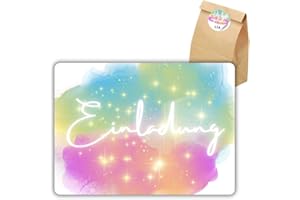 ‎CELEBR8TE celebr8te 12x Glitzer Wolken Einladungskarten - Für den Kindergeburtstag von Mädchen - UV Hochglanz Glitzer Party Geburtstagseinladungen +12 Sticker +12 Geschenktüten