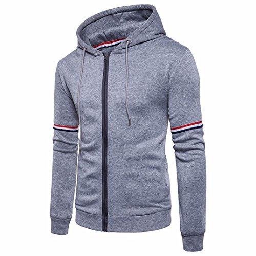 Preisvergleich Produktbild Herren Winterjacke Btruely Warme Mantel Männer Outwear Winter Langarm Herren Kapuzenpullover Gestreift Parka Männer Mit Kapuze Kapuzenjacke (XL, Grau)