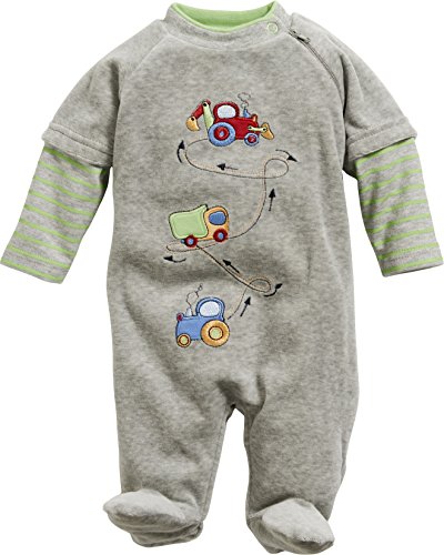 Schnizler Unisex Baby Pyjama Overall Tractor/Truck/Digger Sleepsuit, Grey (Grey/Mélange), Newborn (Manufacturer Size:56)