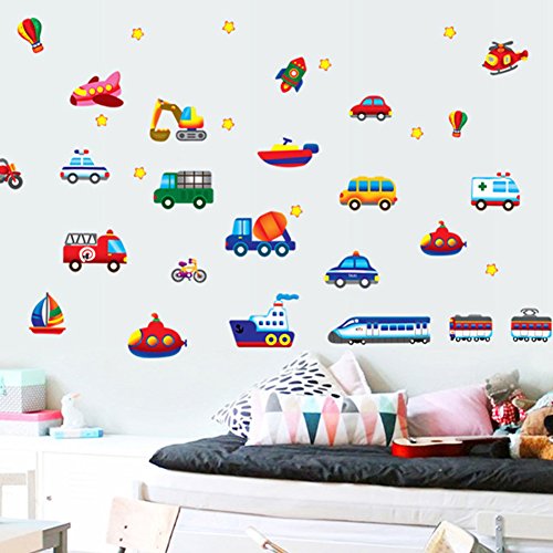 Kinder Zug Auto Hubschrauber Wandtattoos Wandaufkleber Wandsticker für Kinderzimmer Dekoration DIY - 5