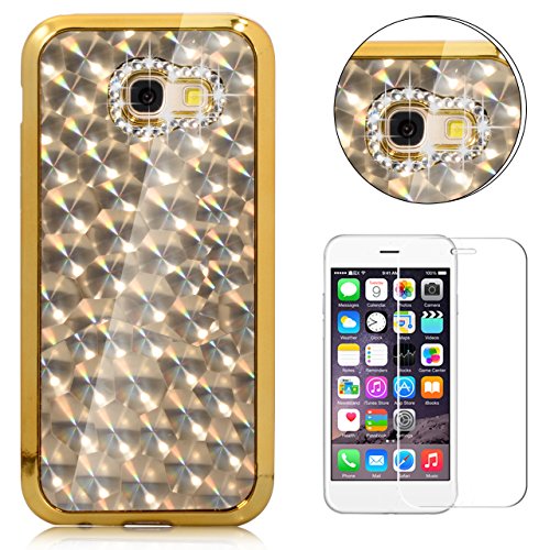 Samsung Galaxy A5 2017 A520 Case,Luxury Bling Glitter [Crystal Rhinestone Diamond] Soft TPU Rubber Silicone [Electroplating Edge] Shockproof Protective Case Cover for Samsung Galaxy A5 A520 (5.2 inch£©+ a screen protector - Gold