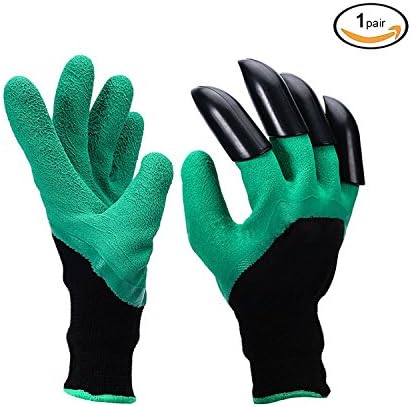 Almondcy Garden genie gloves - With Plastic Claws for Digging & Planting Nursery Plants - Quick & Easy to Dig and Plant Safe for Rose Pruning (1 Pair)