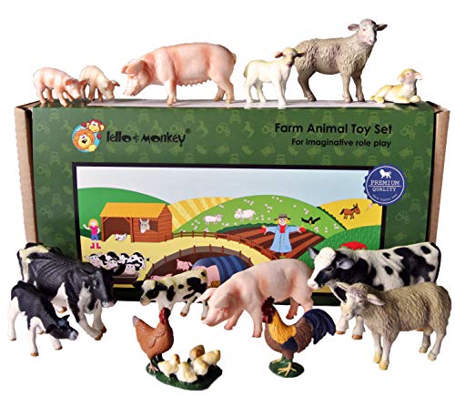 Lello & Monkey Granja Animal de Juguete de plástico Figuras Caja de Juego de 15