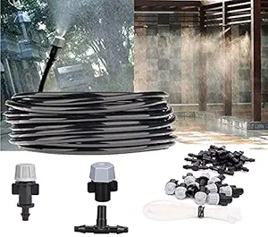 DIY Crafts Patio Misting Micro Drip Irrigation Misting Cooling System with Mist for Plant Flower Ubrella,Patio,Pergola,Vestibule,Greenhose (3 Pcs Misting Set, Pipe+Faucet Connector+Accessories)