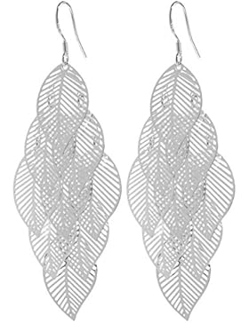 2LIVEfor Versilberte Ohrringe Blatt Silber groß Blätter Ohrringe lang hängend Ornamente Elegant Vintage Oval Tropfen...