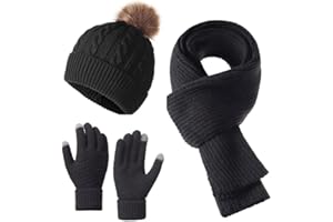 Airuzara Winter Accessory Set Knit Beanie Hat Scarf and Gloves Combo Cold Weather Knitted Hat Long Scarf Touchscreen Gloves Christmas Birthday Gifts