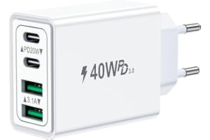 USB C Ladegerät, 40W 4-Port USBC Stecker Mehrfach Ladegerät mit PD+QC, Schnellladegerät Adapter USB-C Charger Ladestecker USB Schnellladen Netzteil für iPhone 16 15 14 13 12 11 Pro Max, Samsung,Handys