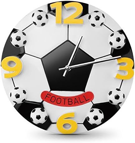 KKLOCK Wall Clock Mute Sun Movement Sweep Slient for Living Room Children Bedroom Kitchen AA Battery Cute Colorful Football and Basketball with Time Scales 12 Inch (Battery not included) (White)