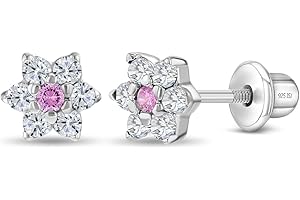 IN SEASON JEWELRY 925 Sterling Silver Kids Earrings with 5mm Flower & Screw Backs for Young Girls - Dainty CZ Flower Screw Backs for Toddlers and Little Girls - Cubic Zirconia Floral Studs for Children