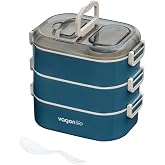 Vagonlife Bento 1450ml Lunchbox &Uuml;&ccedil; Katlı 5 B&ouml;lmeli ve Mini Sosluklu &Ccedil;elik Sefer Tası Yemek Kutusu (Lacivert)