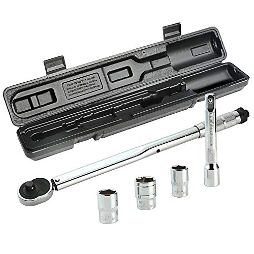Rupse Drehmoment Schraubenschlüssel, Drehmomentschlüssel auto Set 1/2 Zoll mit Verlängerung und 17, 19, 21mm Einsatz Hülse, Bruchfest Reifenschlüssel Steck-Einsätze Nüsse