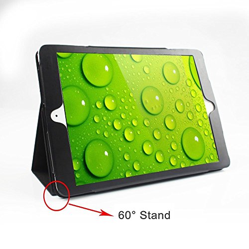 Ipad 9.7 2017 Hülle, Boriyuan Echt Leder Case Schutztasche aus echtem Leder mit Standfunktion, Auto Sleep Wake up und Fach für Kreditkarten, mit Displayschutzfolie + Stylus für das Apple Neu Ipad 9.7 Zoll – (Schwarz) - 9