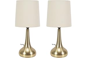 ValueLights | Brushed Gold Teardrop Touch Dimmer Table Lamps with Cream Shade | Home Décor, Bedside & Desk Lamp | Includes Bulb