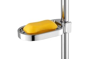 OKBY Shower Rail Soap Holder, Clip-on Bathroom Soap Holders ABS Adjustable Shower Soap Dish Shower Pole Soap Tray Practical Bathroom Gadget (Silver)