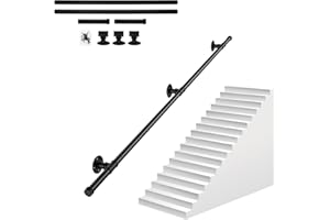 OUGPIU Rampe d'escalier,1m/2m/3m Antidérapante Mains Courantes pour Escaliers,Industrielle Intérieure Extérieure en Acier Galvanisé Poignée Murale Main Courante Support Mural pour Rampe d'Escalier
