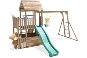 Wooden Playhouse Climbing Frame Childrens Outdoor Play Tower Monkey Bar Swing Set Club House - Dunster House® BalconyFort™ Searcher