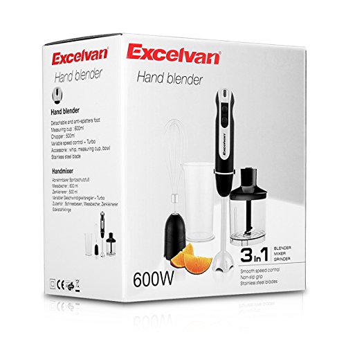 Excelvan 3-in-1 600W Stabmixer mit Zubehör Set–Edelstahl-Mixfuß, Schneebesen, 500ml Universalzerkleinerer, 600ml Messbecher. 2 Geschwindigkeitsstufen schwarz - 9