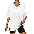 Trendy Queen Oversized Tshirts for Women Workout Plus Size Tops V Neck Short Sleeve Gym Shirts Casual Loose Fit Basic Tees